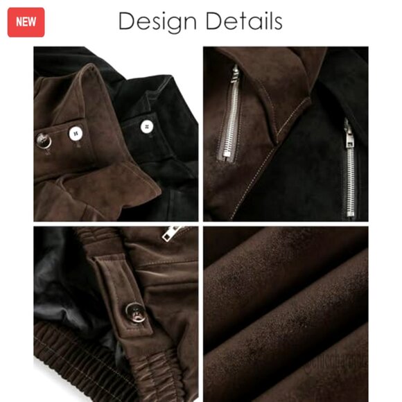 Oversized Faux Leather Bomber Jacket Unisex Zip Up Casual Streetwear Outerwear - Picture 5 of 5